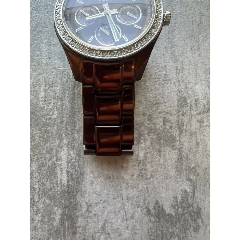 FOSSIL Eevie Multifunction Brown Chocolate Rose Stainless Steel Watch Crystal